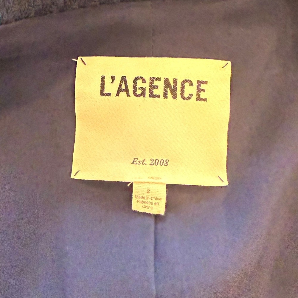 L'Agence Kenzie 100% Wool Teal Blue Plaid Tweed Double Breasted Blazer Sz 2 EUC - Picture 5 of 14